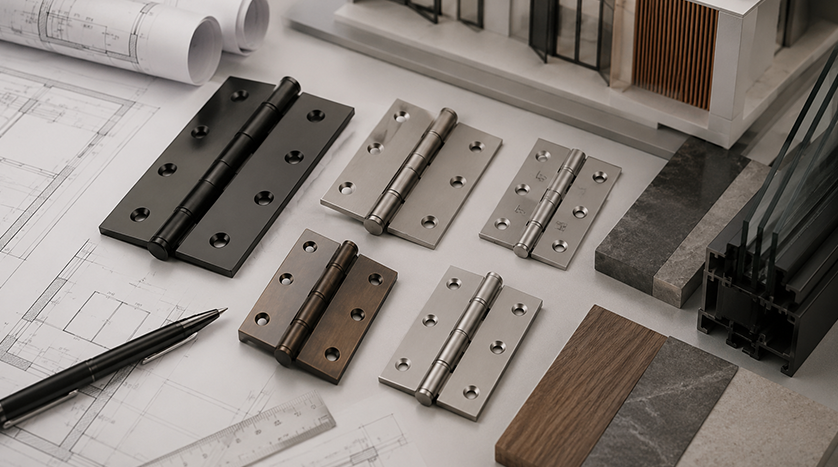 Architectural hinge on a display door
